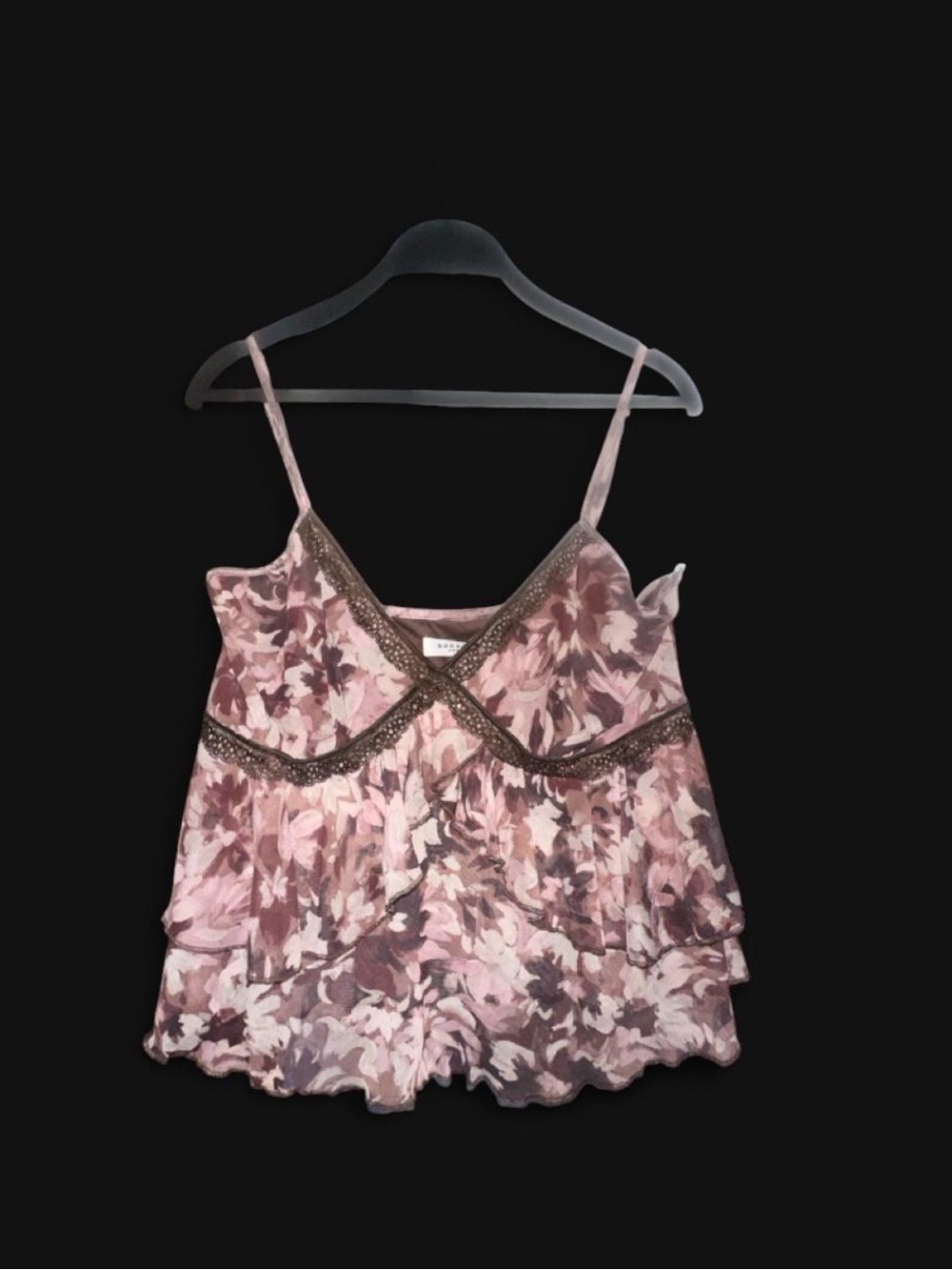 Floral Lace-Trim Pink Camisole Tank Top